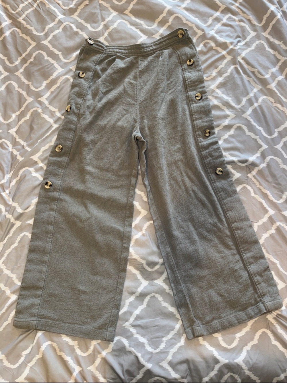 Free People Olive Gray Wide-Leg Button-Accent Pants